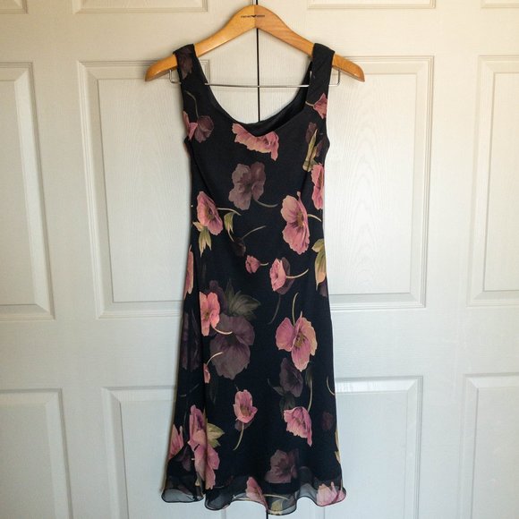 Dresses & Skirts - Pink Floral and Black Sheer Dress